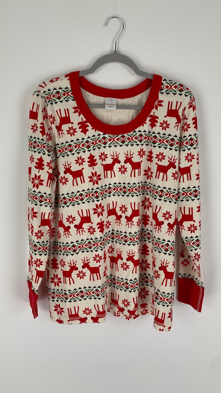 Hanna Andersson Womens Long John Pajama Top Plus Size XXL Christmas Reindeer Red
